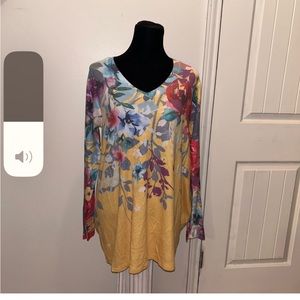 Soft surroundings Delphina floral tunic colorful medium v neck 40-46 bust 0113